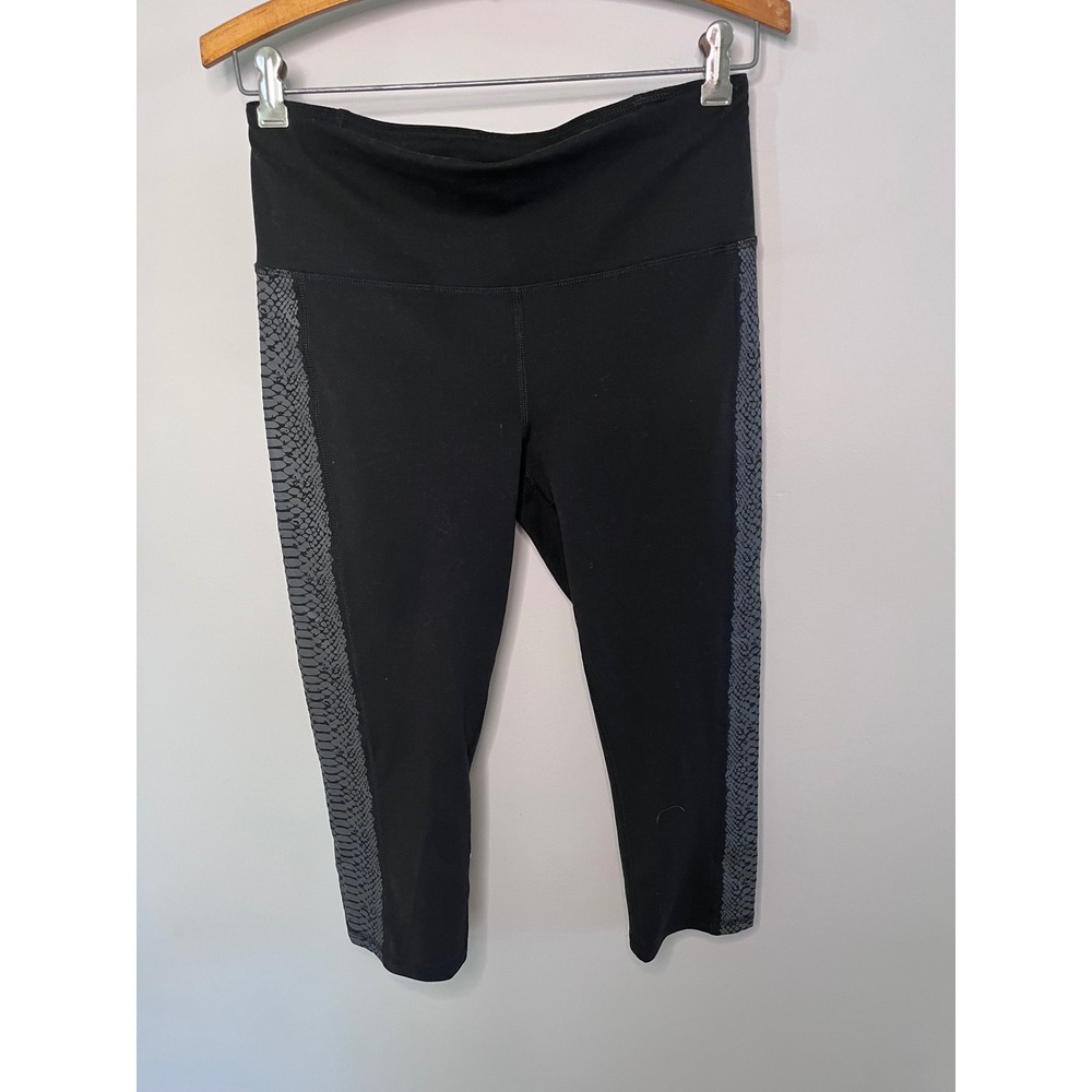 DSG Womens Black Snakeskin Side Stripe Cropped Leggings Size‎ Medium High Rise